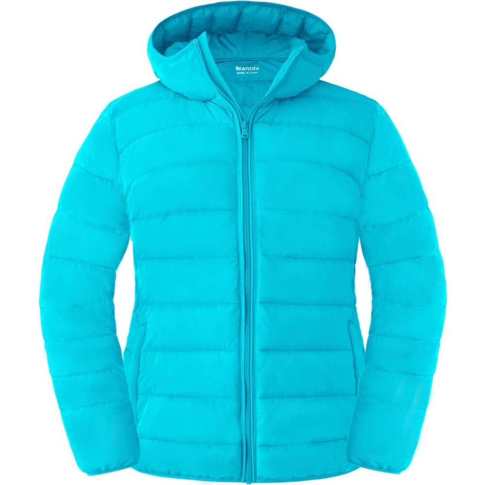 Women's Blue Lightweight Full Zip Quilted Jackets Windproof Warm Hood Style
